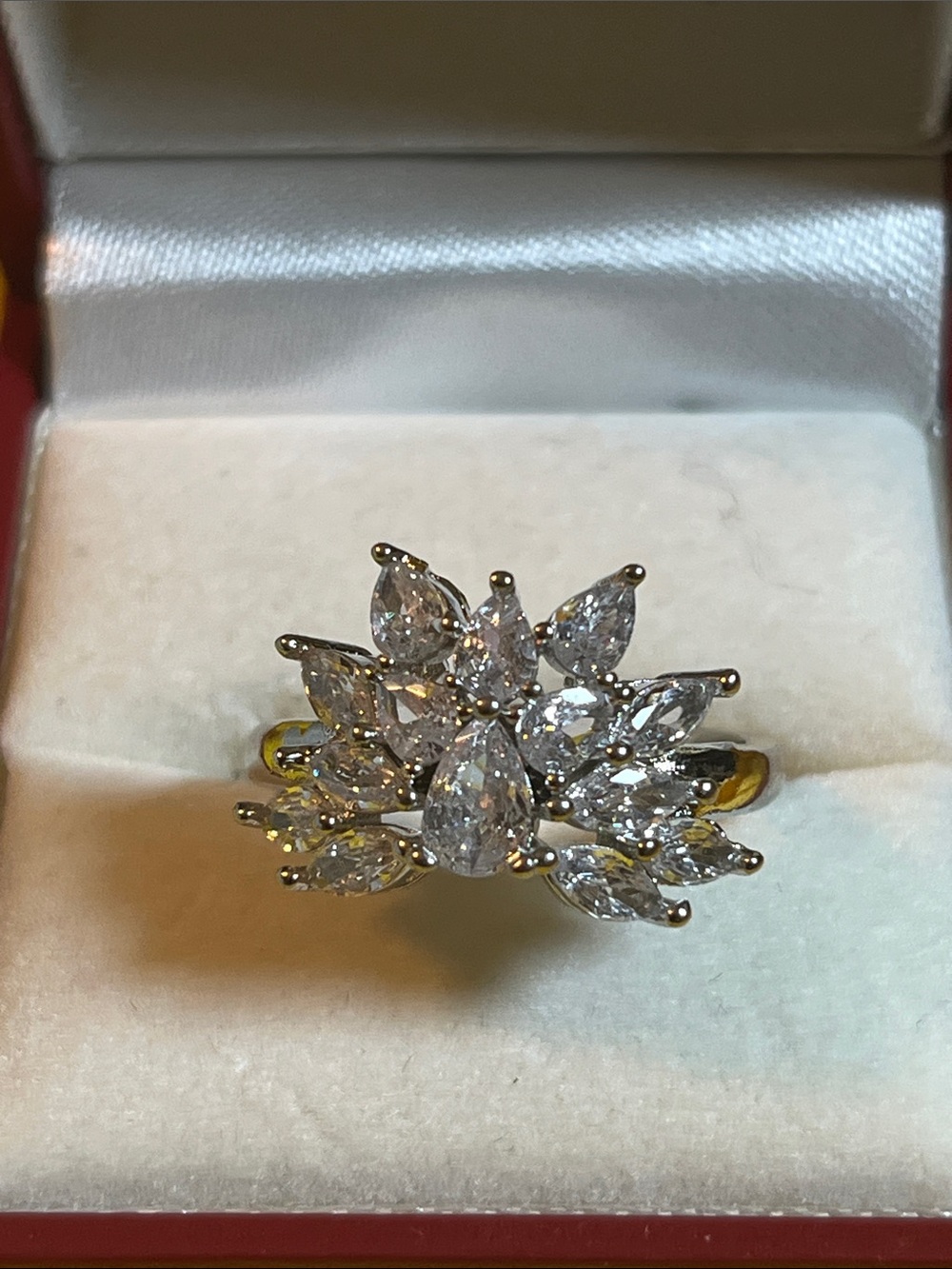 Gold-Tone Clear Crystal Floral Cluster Ring - Women's Jewelry